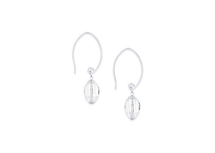 Rhodium Plated Gemstone Marquise Fish Hook Earrings